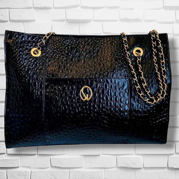 Vintage St. John Croc-Embossed Leather Tote - Picture 1 of 7